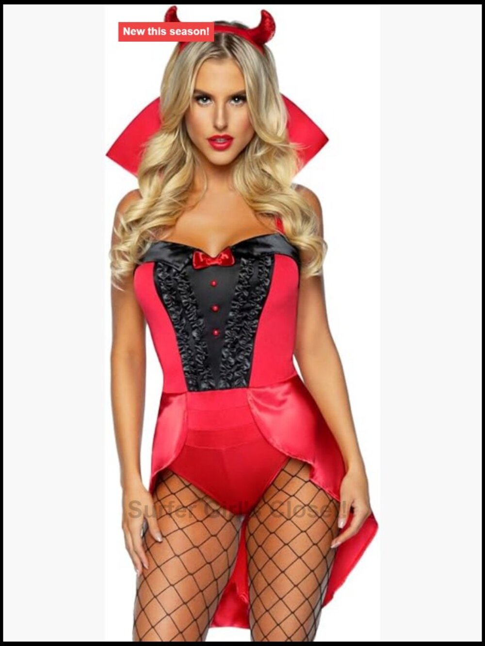 3pc Devil Costume Set Bodysuit Headband Tail Halloween Sexy Womens Medium